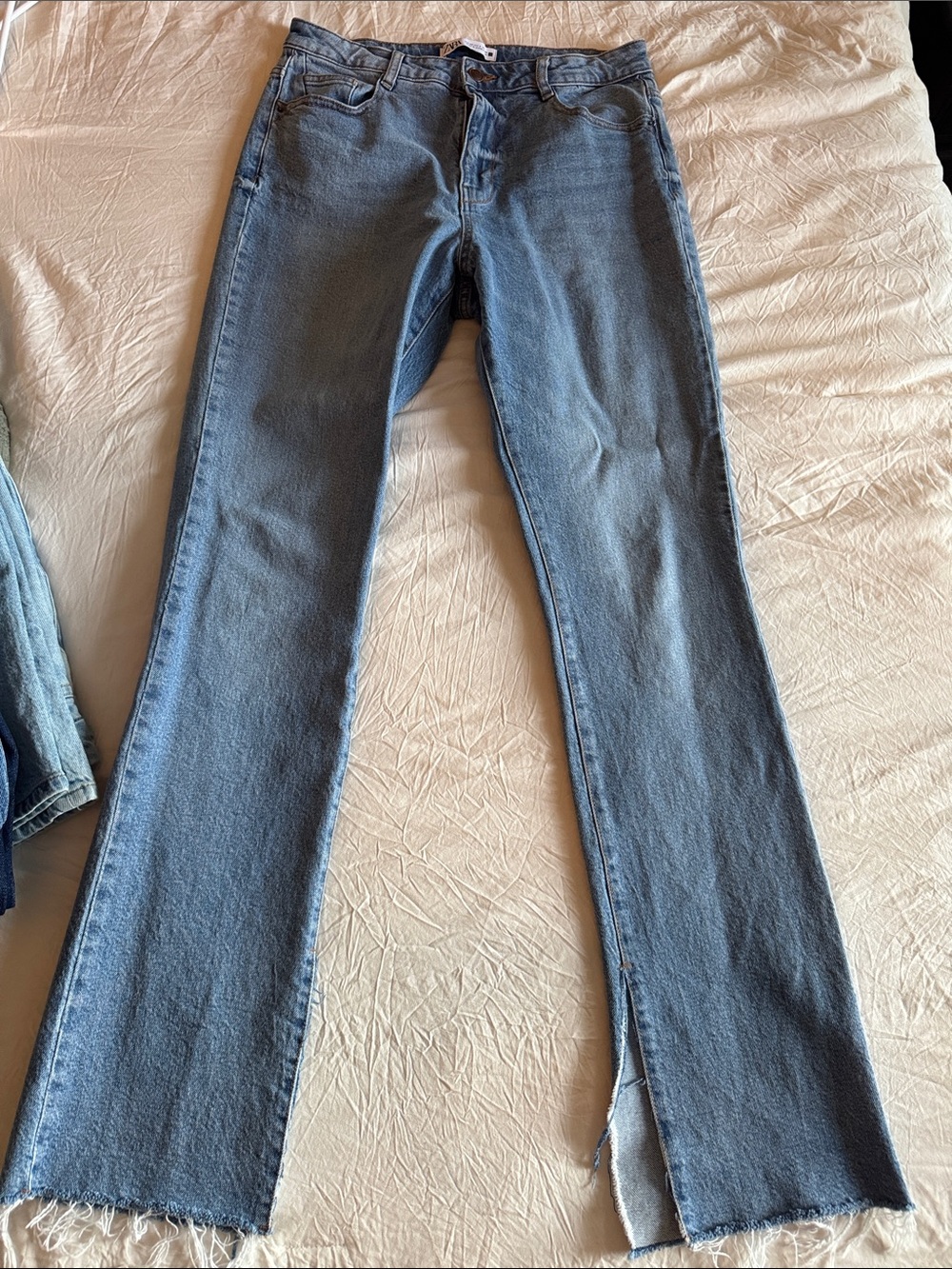 Zara Light Blue Flared Jeans with Front Slit